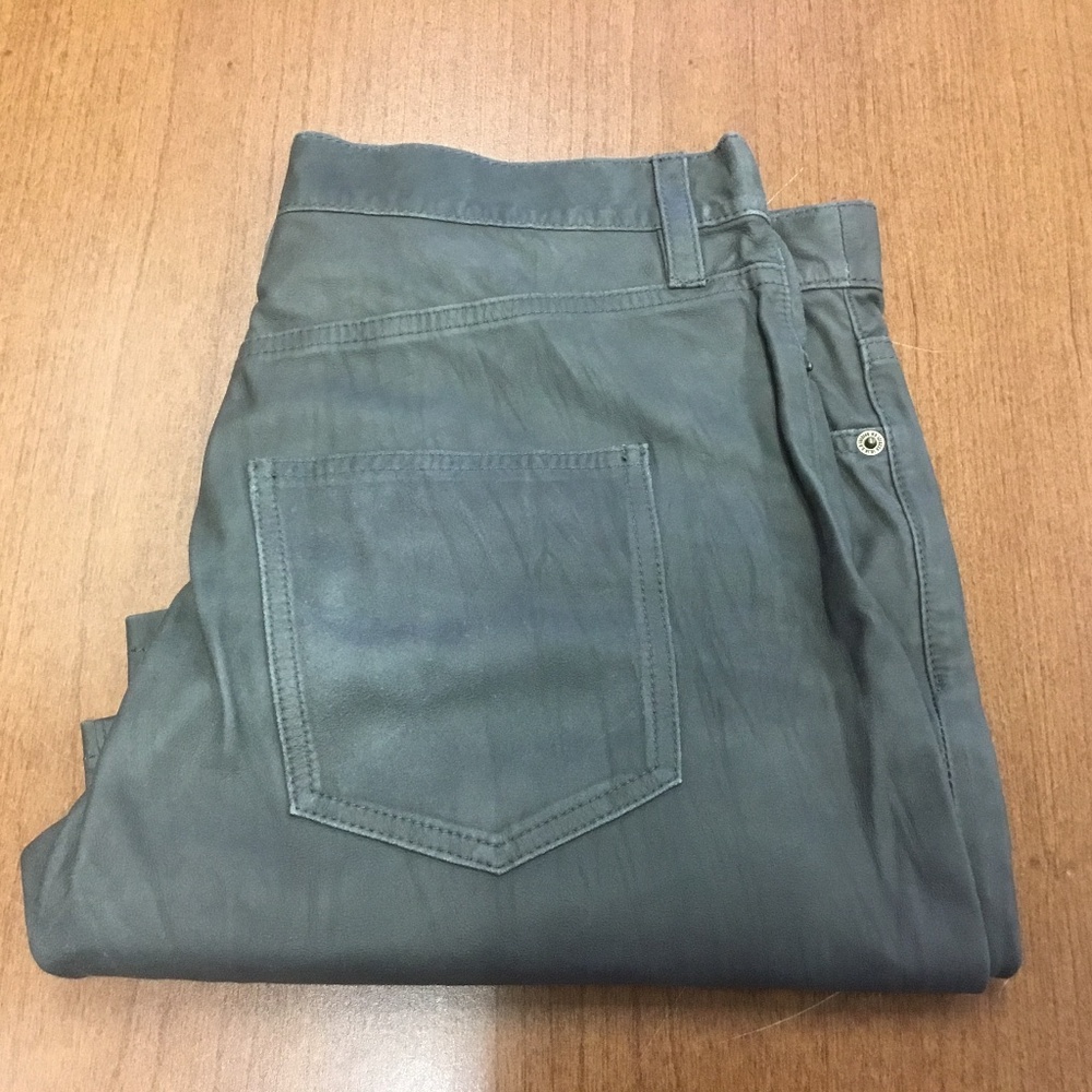 Current Elliott The Boyfriend Olive Green Goat Feather Leather Pants Women sz 26